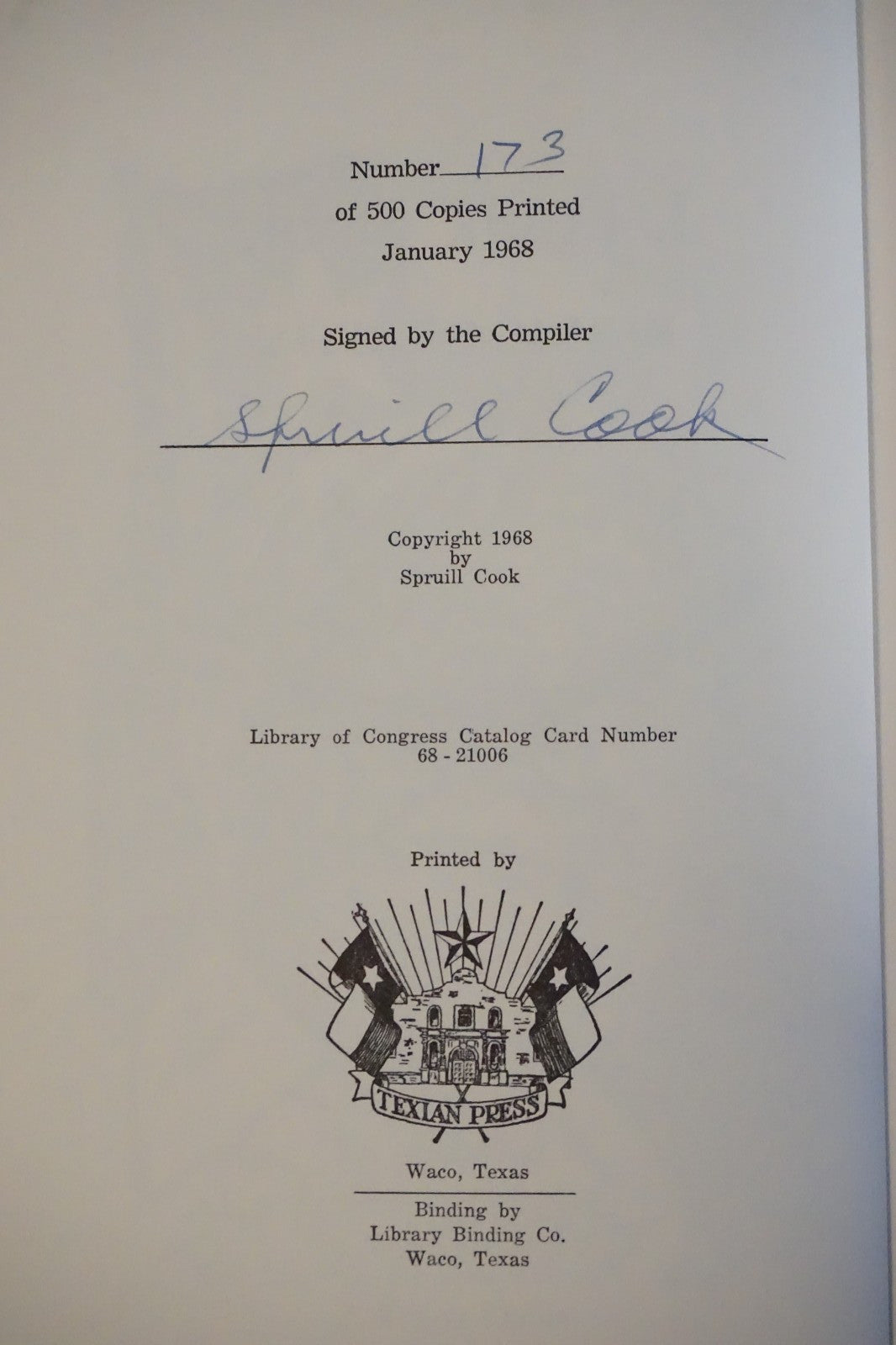J. Frank Dobie: Biblography by Spruill Cook 1968 Signed Limited Edition
