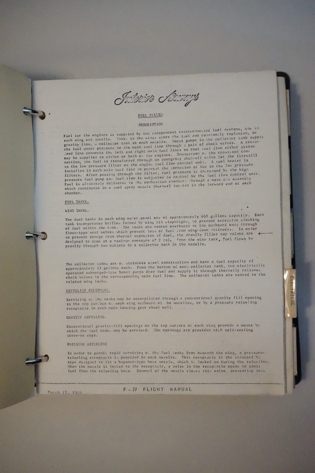 Interior Airways F-27 Airplane Manual For The 514-7 Engine