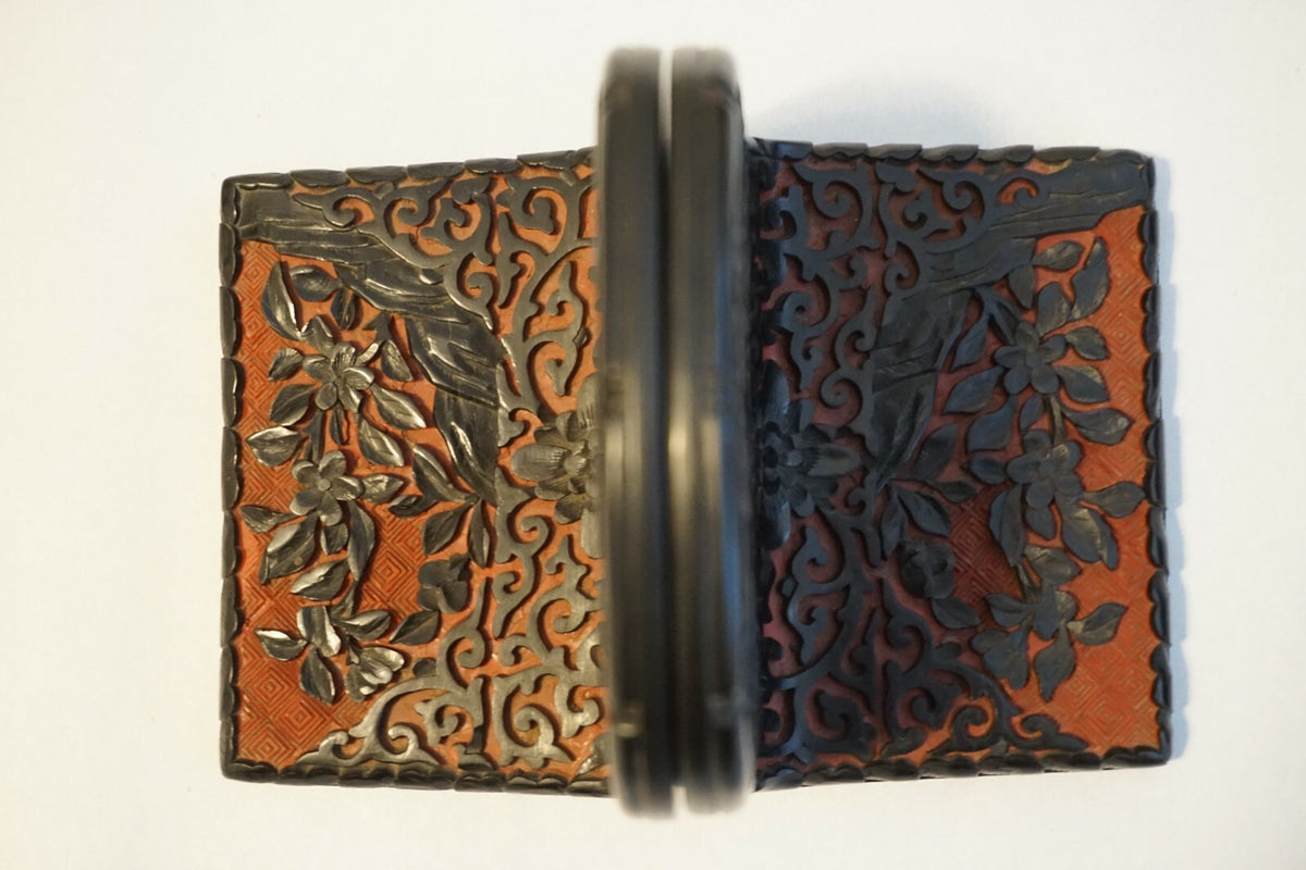 Pair Chinese Antique Cinnabar Lacquer Scenic Bookends