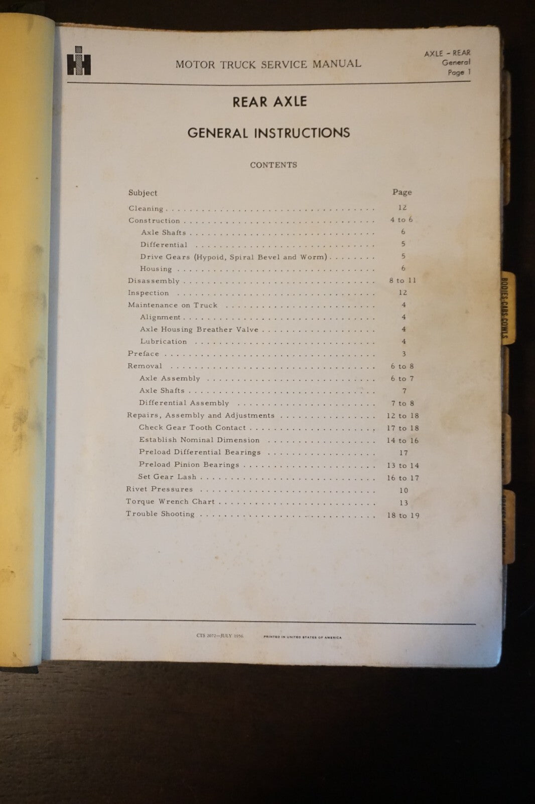 1950's International Harvester Motor Truck Service Manual