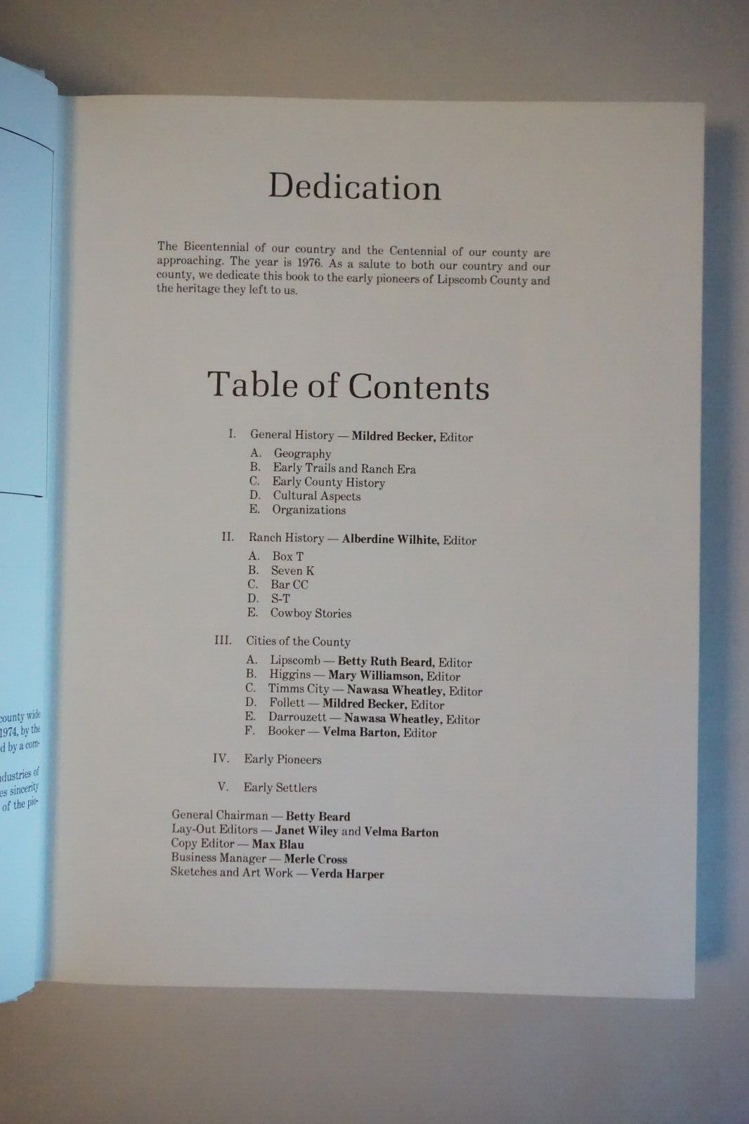 A History of Lipscomb County, Texas 1876-1976