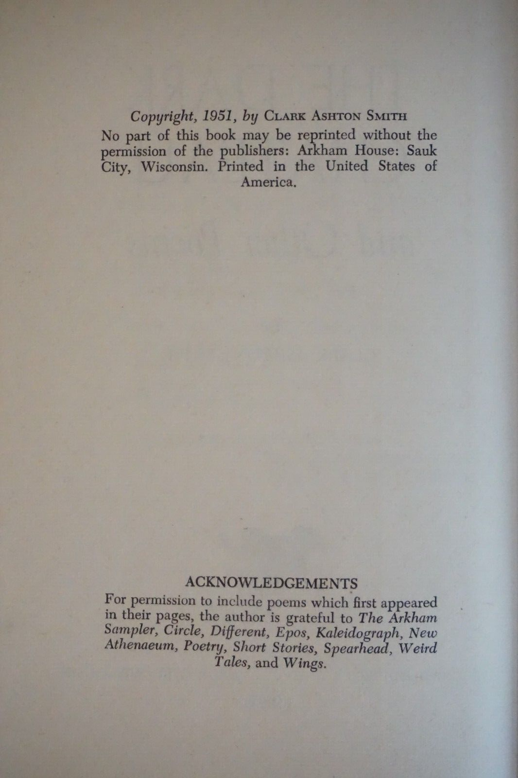 The Dark Chateau by Clark Ashton Smith 1951 Arkham House 1st Edition