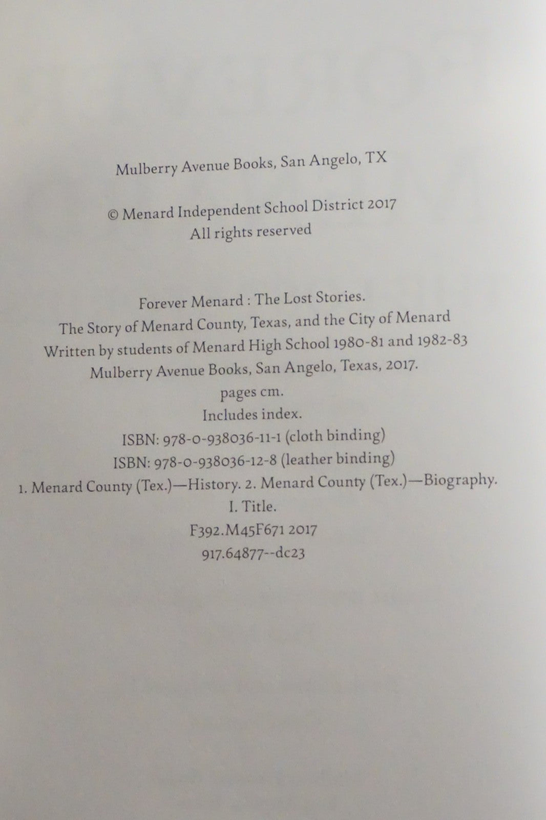 Forever Menard, Texas: The Lost Stories 2017 Hardcover
